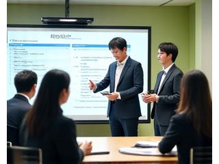 회사 회의실에서 교육 받는 직원들