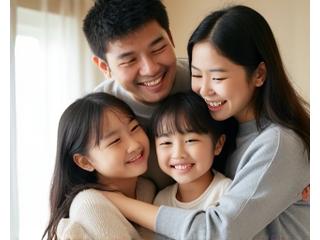 행복하게 웃는 서울 가족